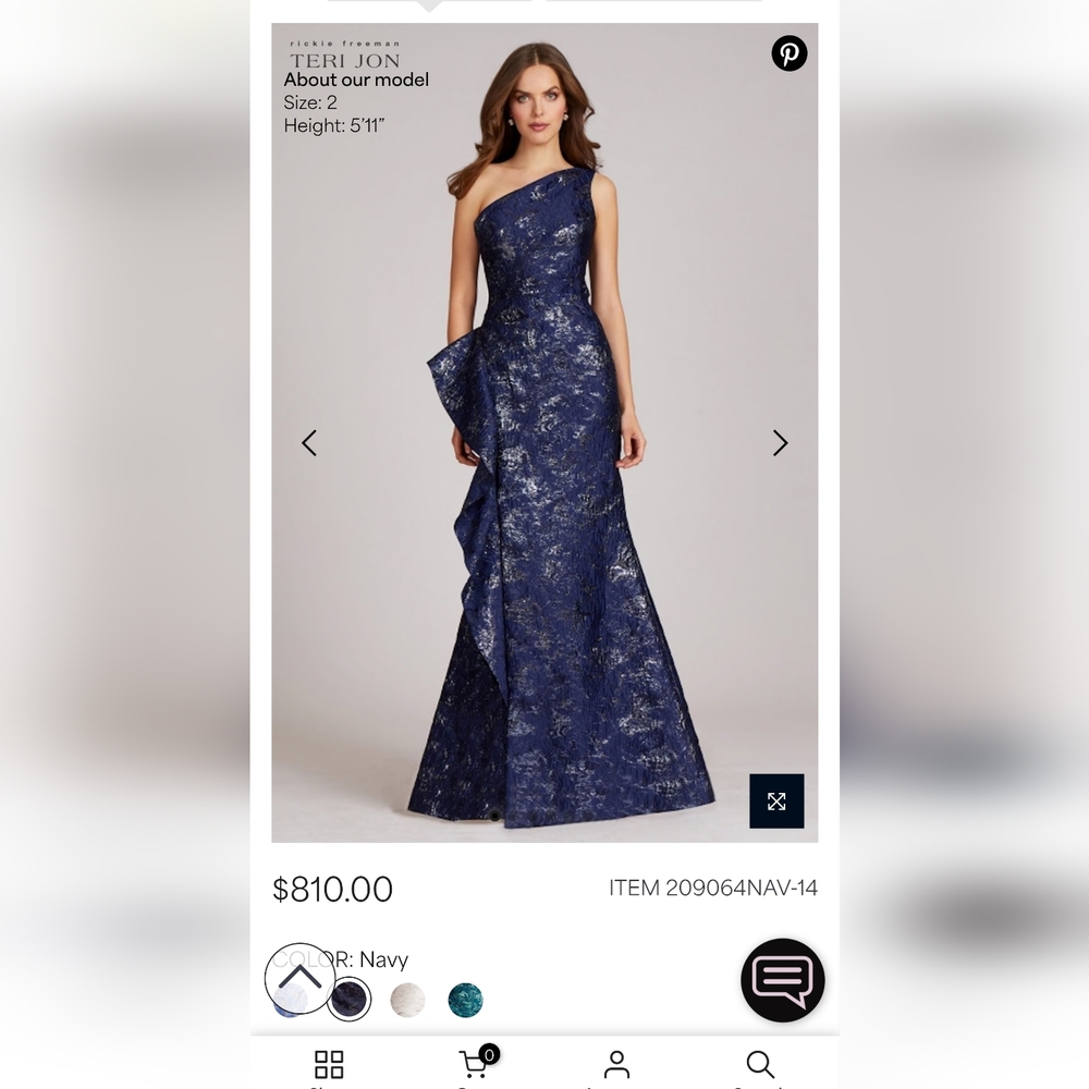 Teri Jon Midnight Blue Asymmetrical Gown